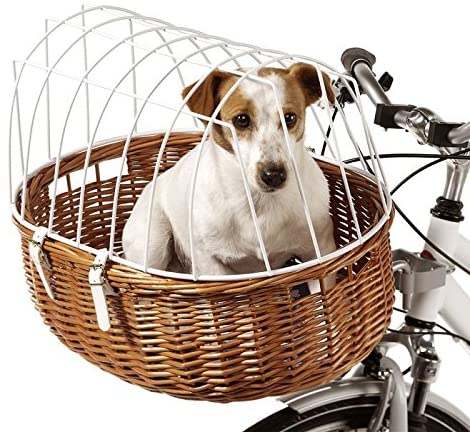 Panier Vélo Chien Osier XXL Avec Grille Métal Et Coussin - Fixation Porte-Bagages - Fabriqué En Europe